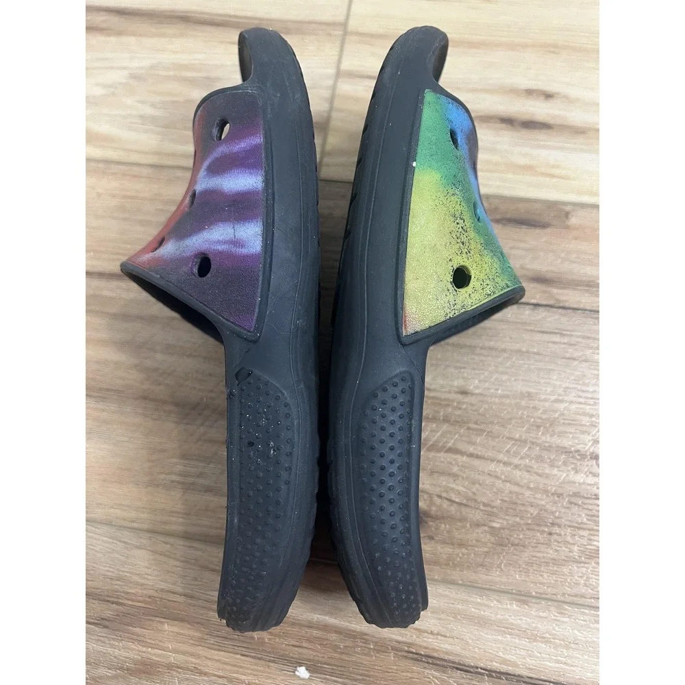 Crocs Slide Sandals Men Sz 4 Black Tie Dye Comfort‎ Casual Slip On Summer